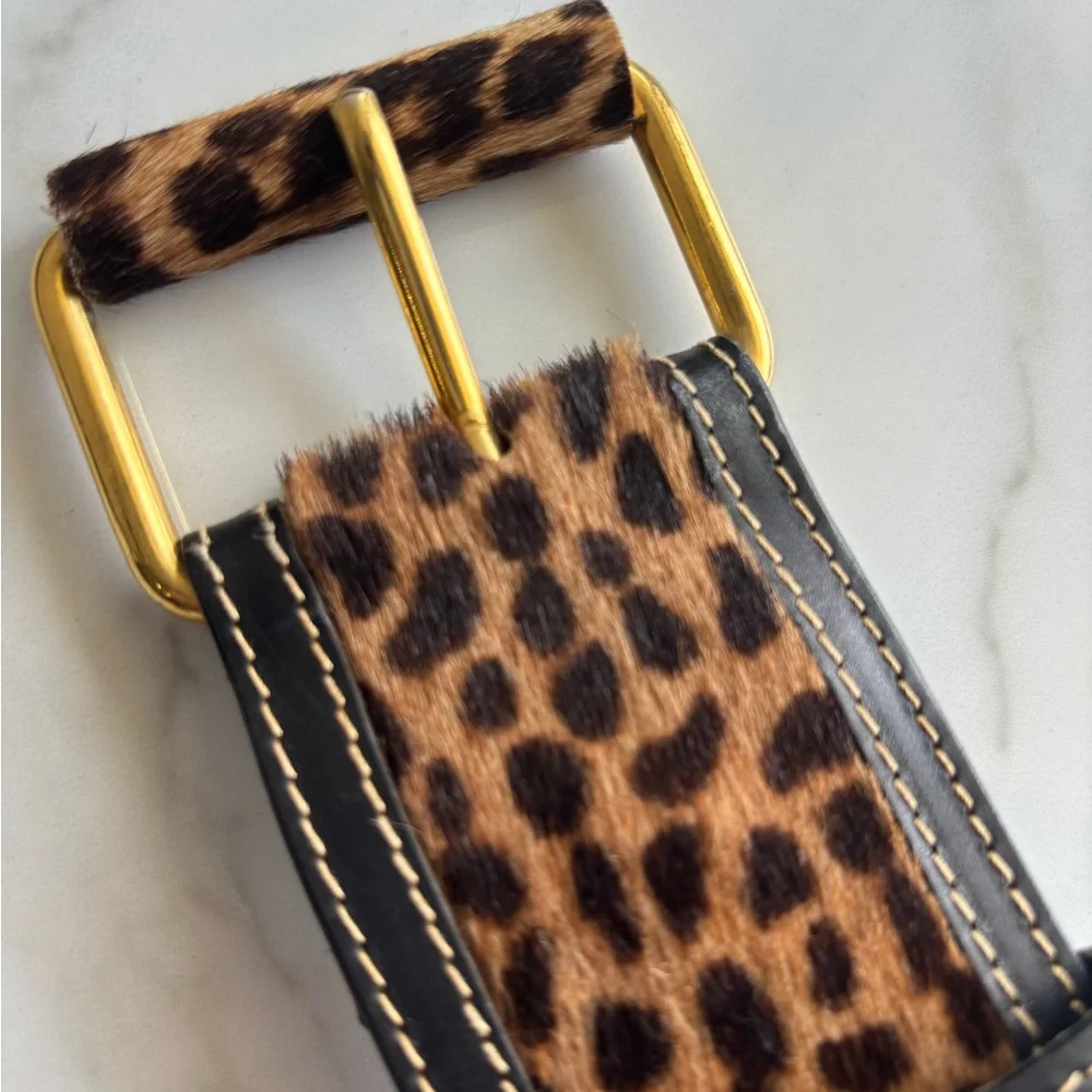 Vintage Neiman Marcus M in Italy, Leather Leopard Print Belt Size M, 33” - Picture 7 of 9